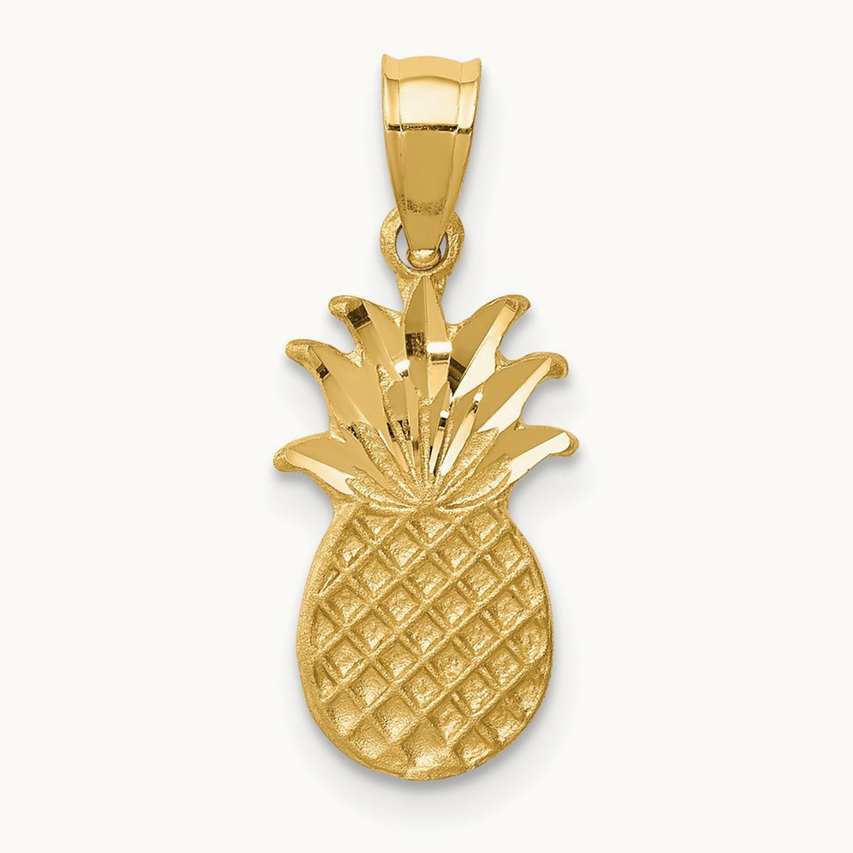 Brushed & Diamond-cut Pineapple Pendant, 14K