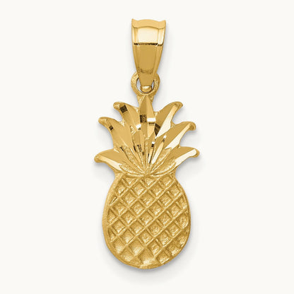 Brushed & Diamond-cut Pineapple Pendant, 14K