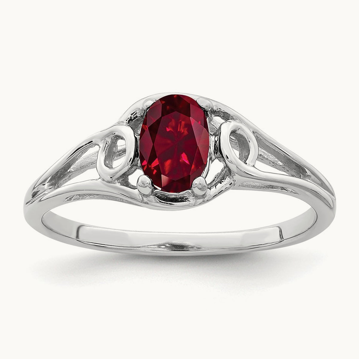 6x4mm Oval Created Ruby ring, 14K White Gold