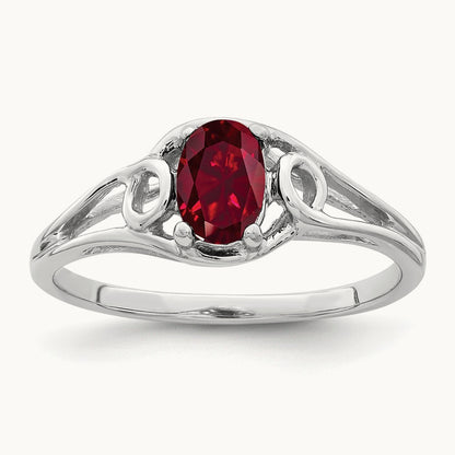 6x4mm Oval Created Ruby ring, 14K White Gold