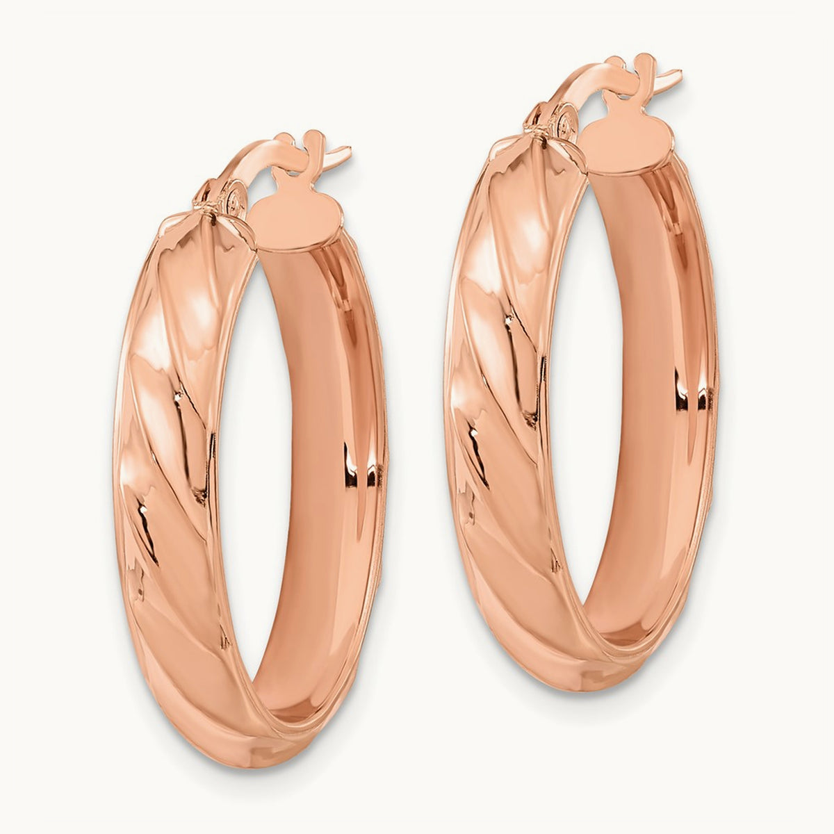 Polished and Twisted Oval Hoop Earrings — 14K Rose Gold