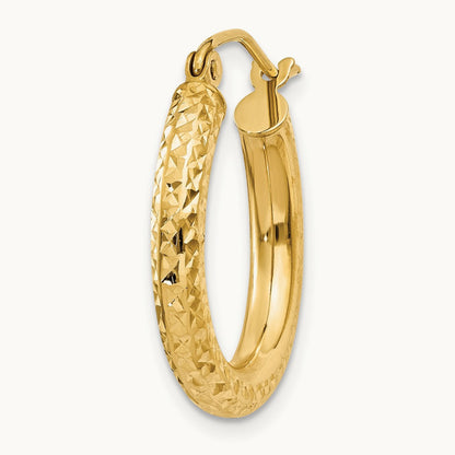 Single 14k Diamond-cut Round Hoop Earring, 3mm
