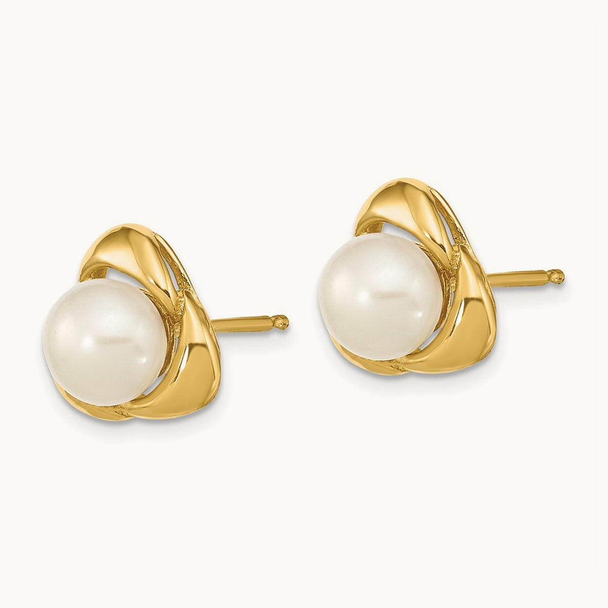 5- White Button Freshwater Cultured Pearl Post Earrings, 14K