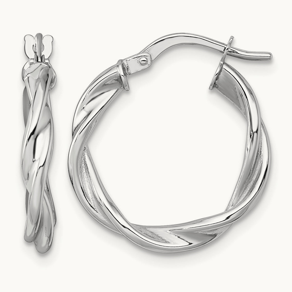 Polished Twist Hoop Earrings — 14K White Gold