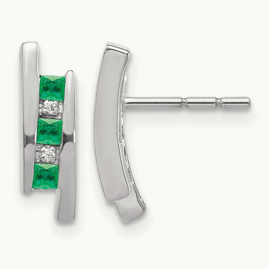 Diamond and Emerald Earrings — 14K White Gold