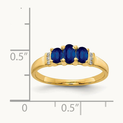 Polished Triple Sapphire and Diamond 3-stone Ring, 14K