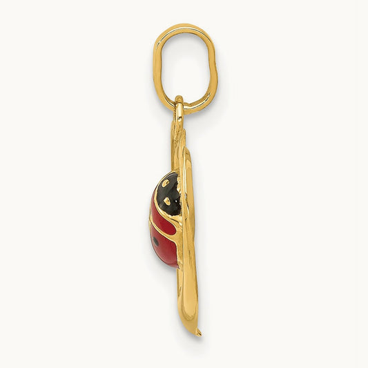 Enameled Ladybug in Heart Charm, 14K