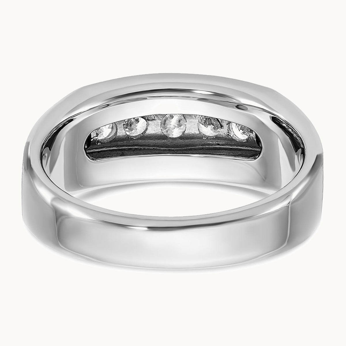 IBGoodman 14K White Gold Men's Polished and Brushed 5-Stone 1/2 Carat AA Quality Diamond Ring