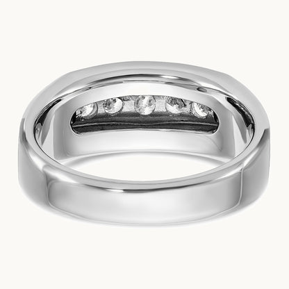 IBGoodman 14K White Gold Men's Polished and Brushed 5-Stone 1/2 Carat AA Quality Diamond Ring