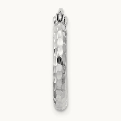 Single 14k White Gold Diamond-cut Round Tube Hoop Earring, 2mm