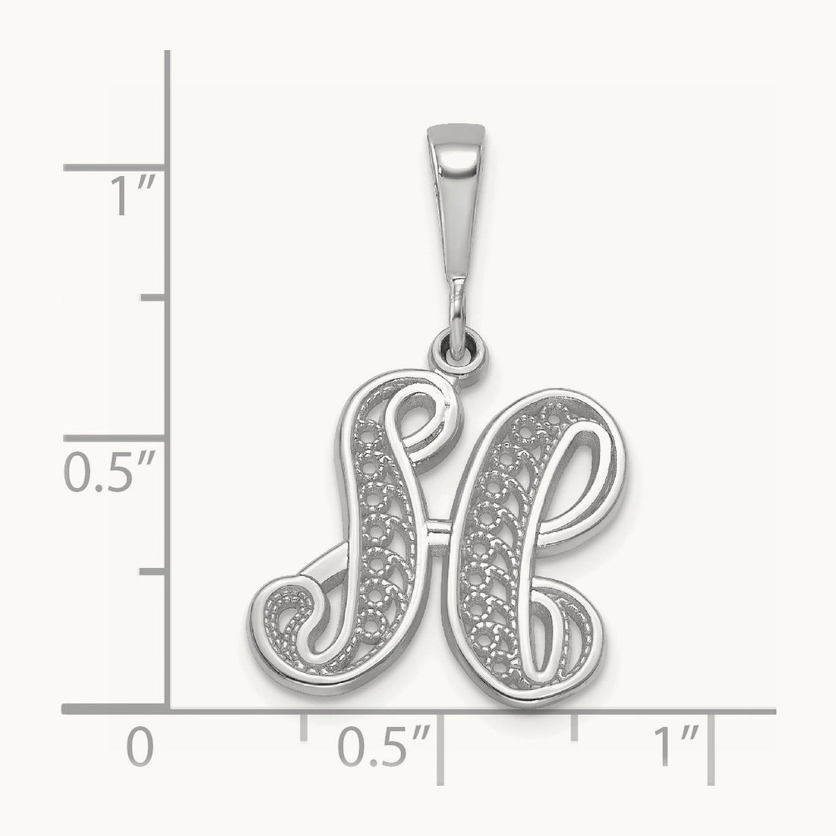 Solid Polished Script Filigree Initial Pendant — H