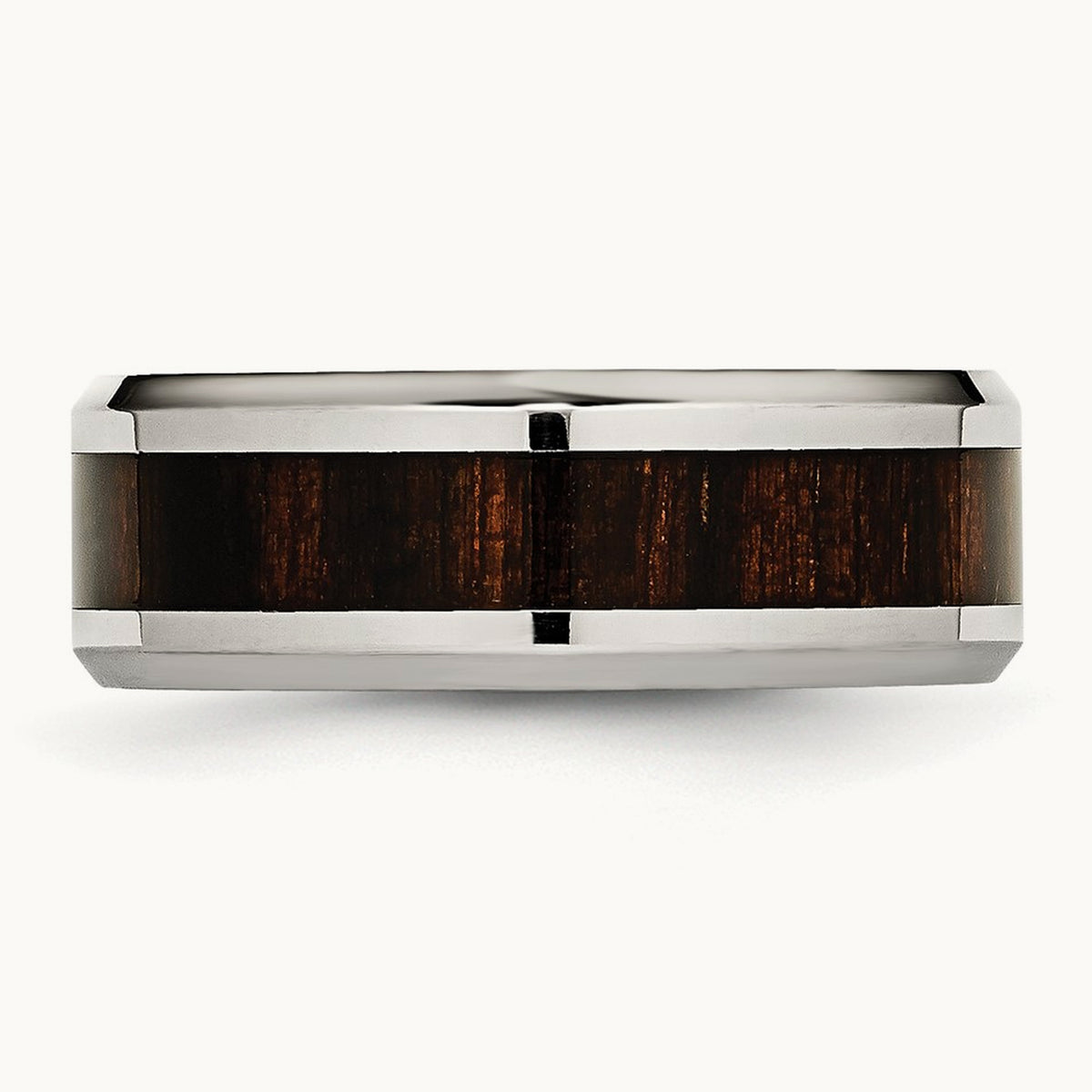 Polished Black Koa Wood Inlay Enameled Band, 8mm, Stainless Steel
