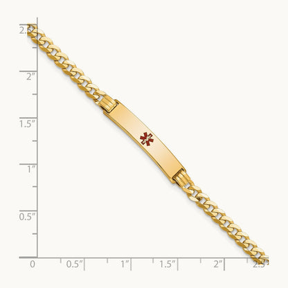Medical Red Enamel Curb Link ID Bracelet, 14K