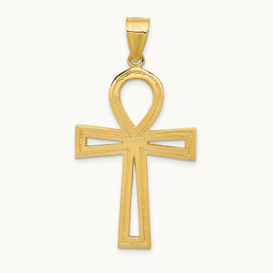 Ankh Cross Pendant — 14K Yellow Gold, 45mm