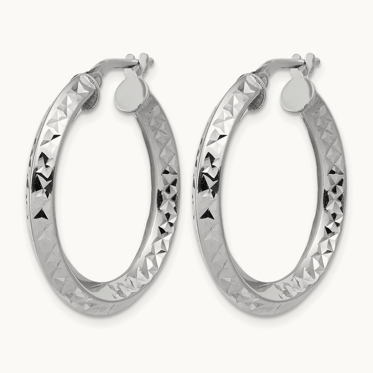 RH-plated Polished and Diamond-cut Hoop Earrings, Sterling Silver — Leslie's