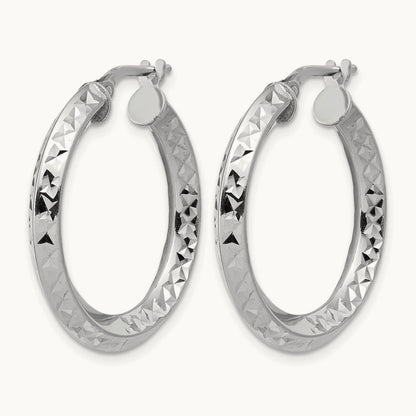 RH-plated Polished and Diamond-cut Hoop Earrings, Sterling Silver — Leslie's