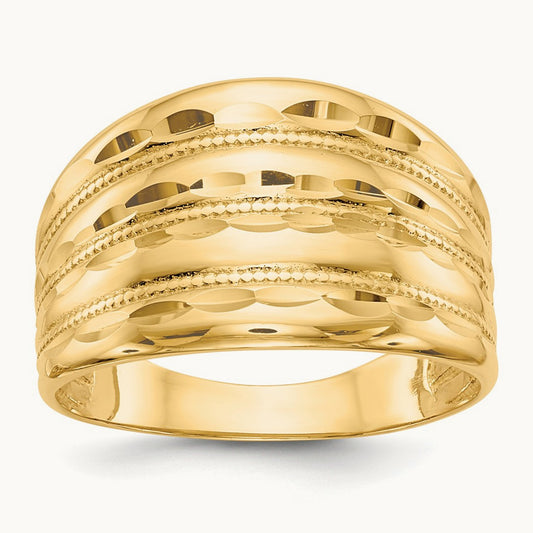 Polished Diamond-cut Four Ridge Fashion Dome Ring, 14K Gold