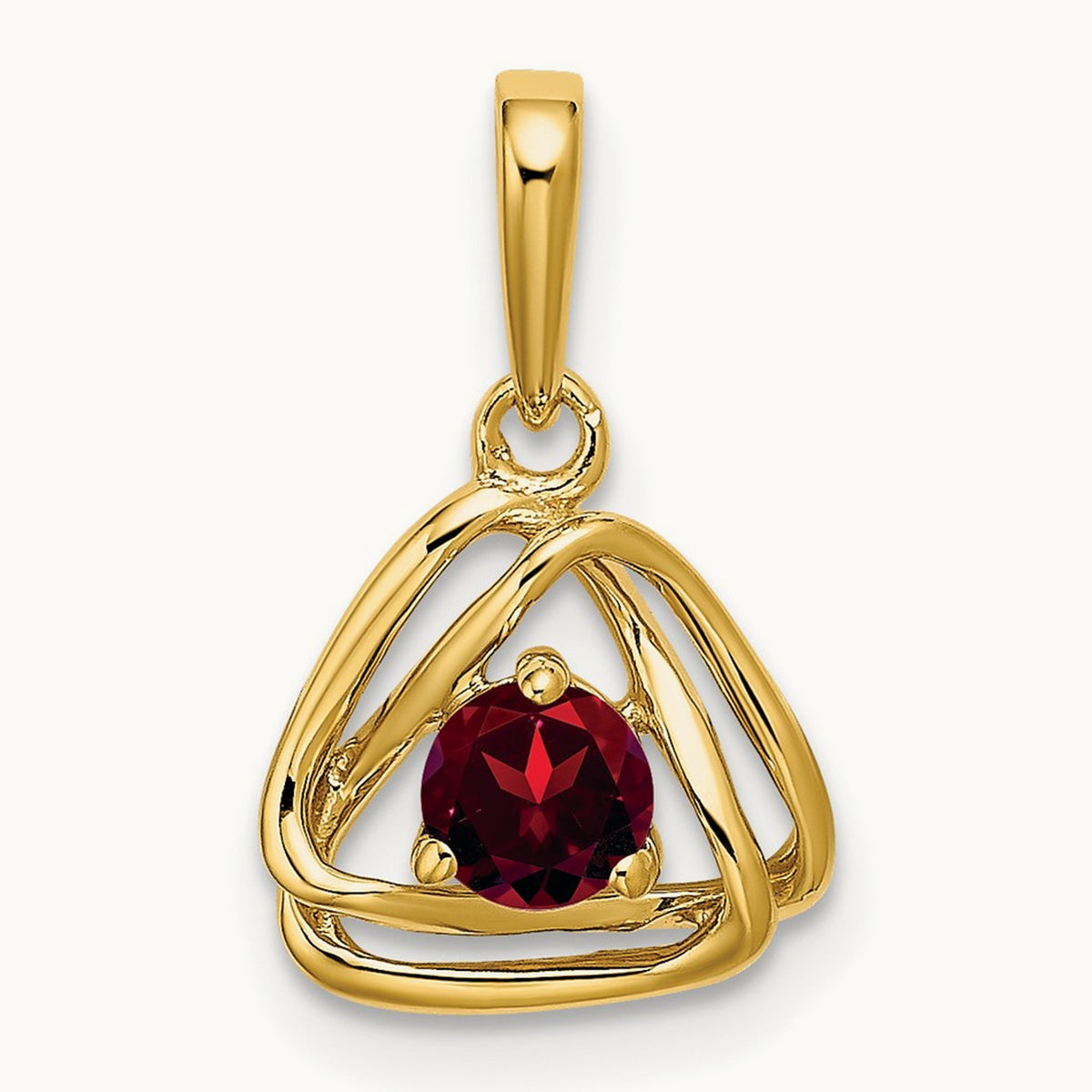 Garnet Triangle Pendant — 14K Yellow Gold
