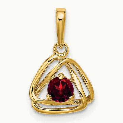 Garnet Triangle Pendant — 14K Yellow Gold