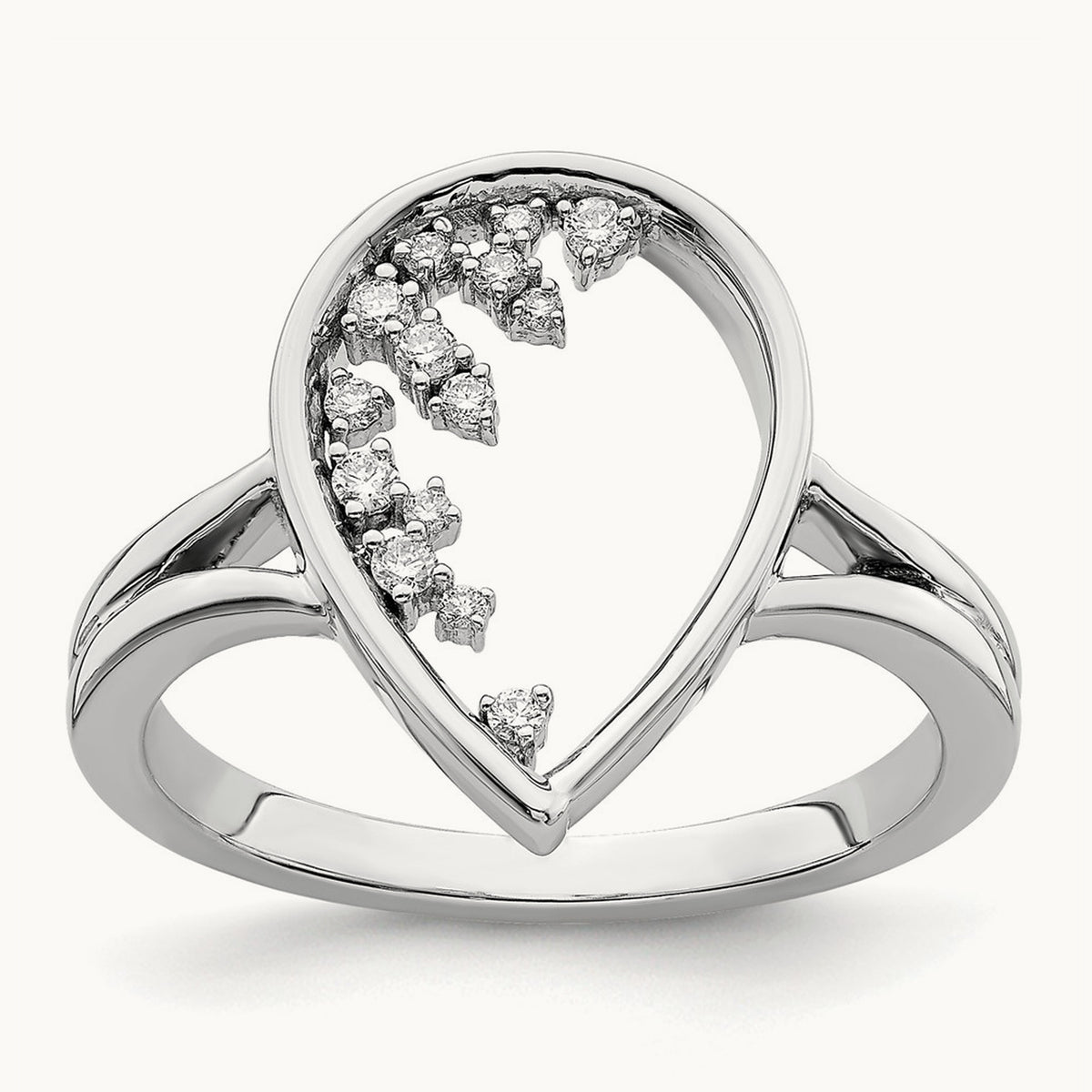 Polished Teardrop Diamond Ring, 14K White Gold