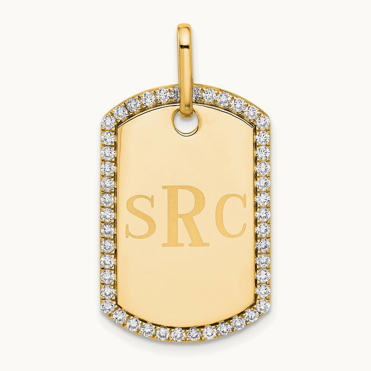 Personalized Diamond Dog Tag Charm — 14K Yellow Gold