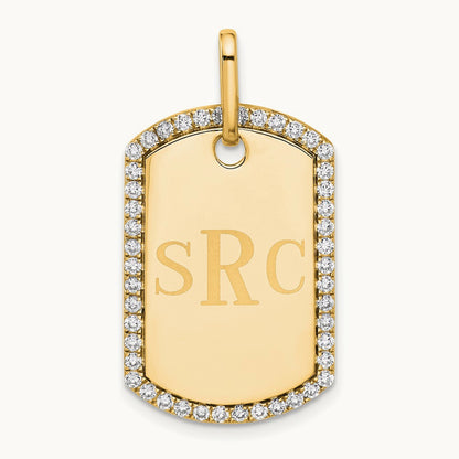 Personalized Diamond Dog Tag Charm — 14K Yellow Gold