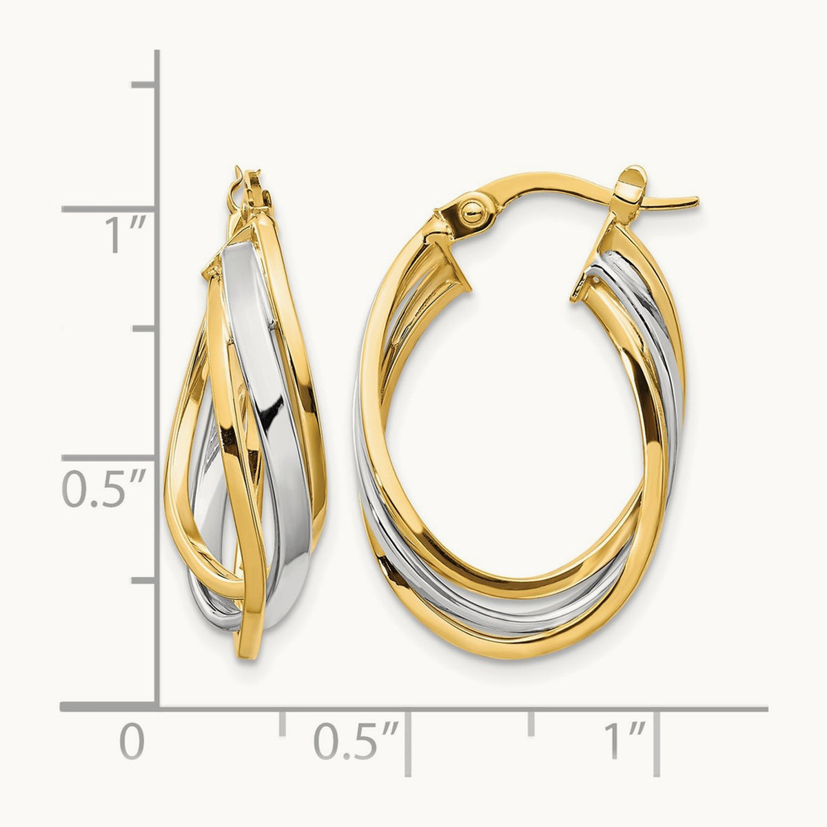 Polished Oval Hoop Earrings, 14K with Rhodium — Leslie's