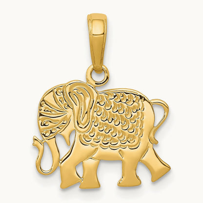 Textured Elephant Pendant, 14K