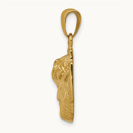 Polished Small Jesus Head With Crown Pendant, 14K Gold