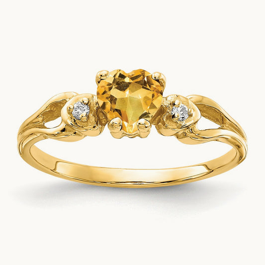 Heart Citrine AA Diamond ring — photo set