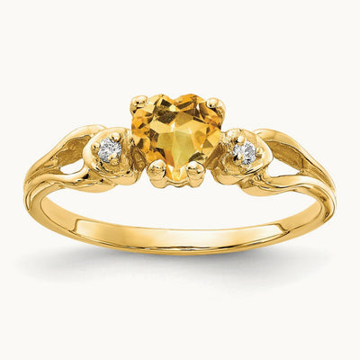 Heart Citrine A Diamond ring, 5mm, 14K