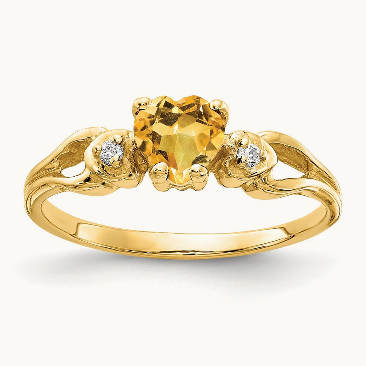 Heart Citrine A Diamond ring, 5mm, 14K