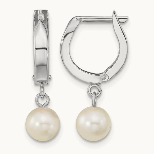 WG 6- Rnd Akoya Saltwater Cultured Pearl Dangle Hoop Earrings, 7mm, 14K
