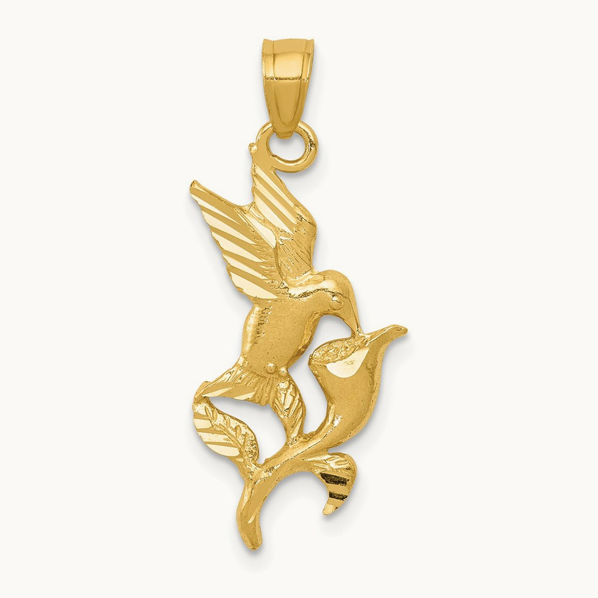 Polished Hummingbird w/Flower Pendant, 14K
