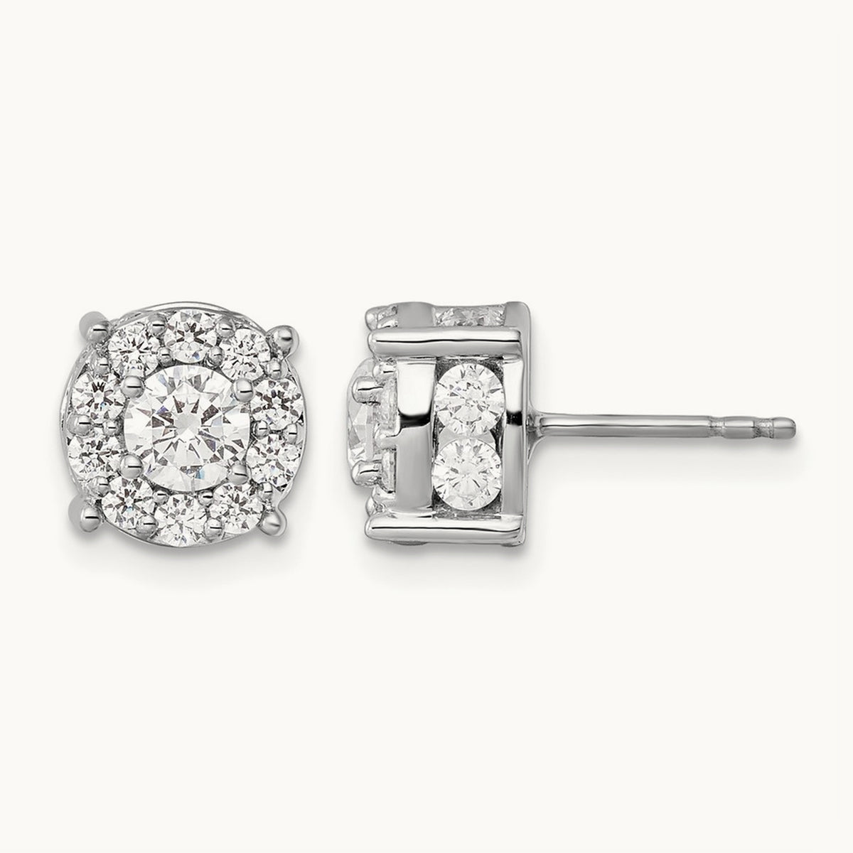 Round Halo Post Earrings, 1.00-2.00 ct tw Lab-Grown Diamond — 2 ct (2)