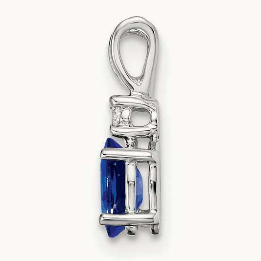 6x4mm Oval Sapphire AA Diamond pendant, 14K White Gold