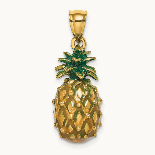 Enamel and Polished 3-D Pineapple Charm, 14K