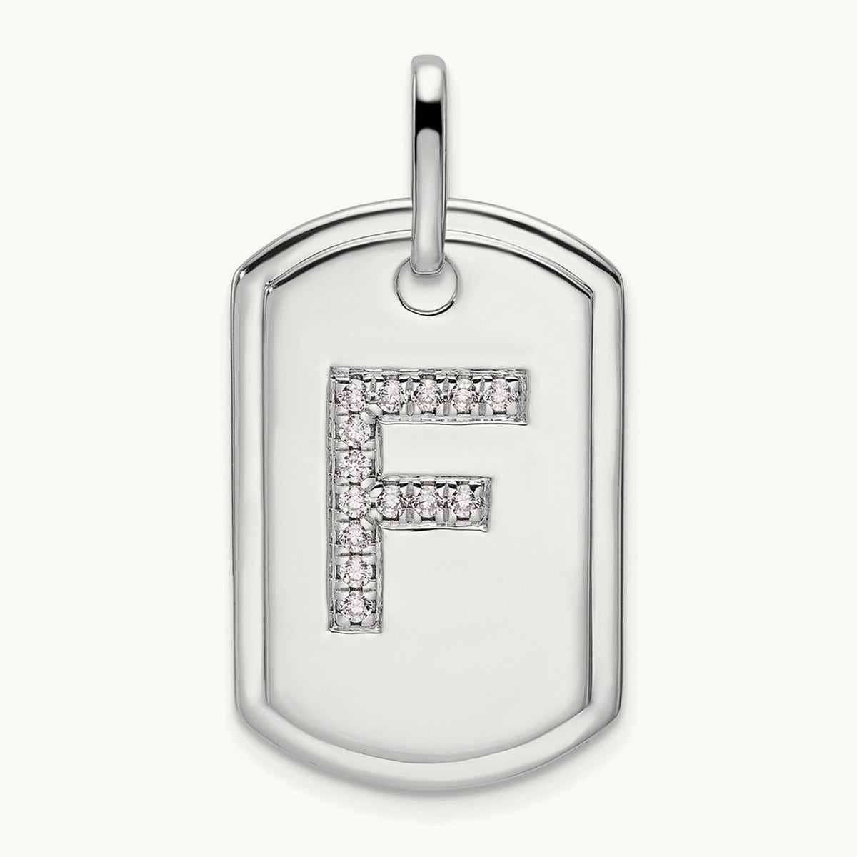Diamond Dog Tag Charm — 14K White Gold, F