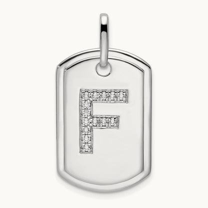 Diamond Dog Tag Charm — 14K White Gold, F