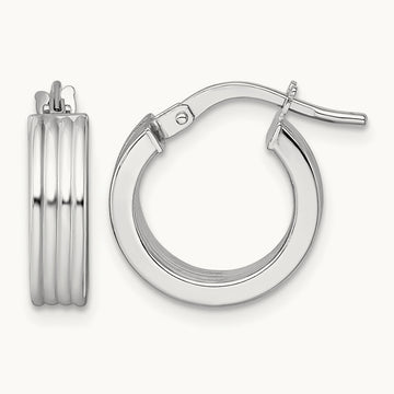 Polished Grooved Hoop Earrings — 14K White Gold, 15.5mm