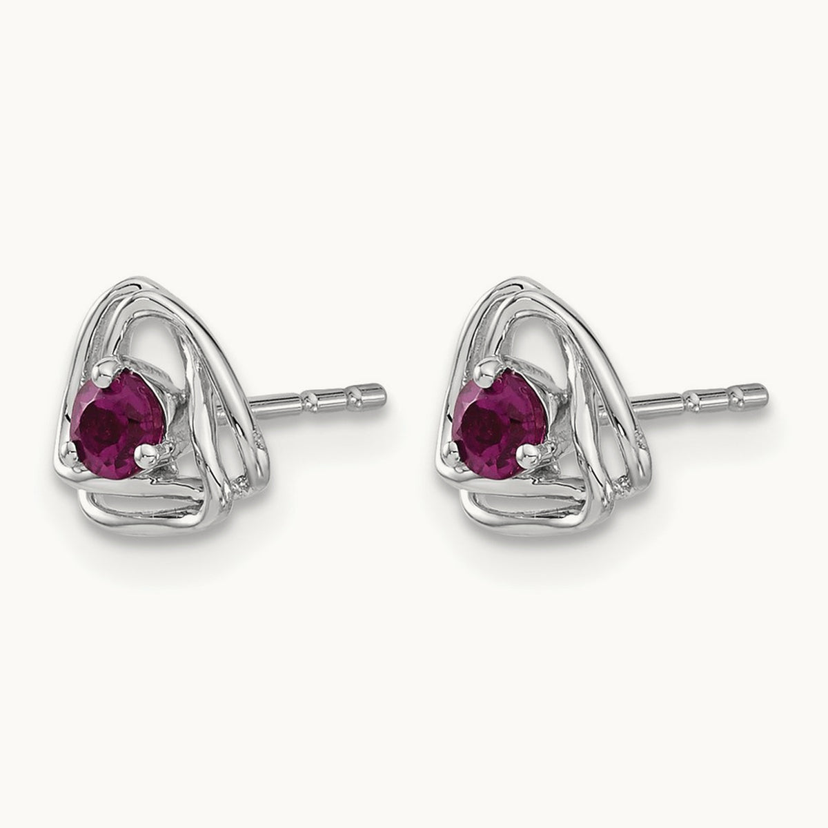 Rhodolite Garnet Post Earrings — 14K White Gold