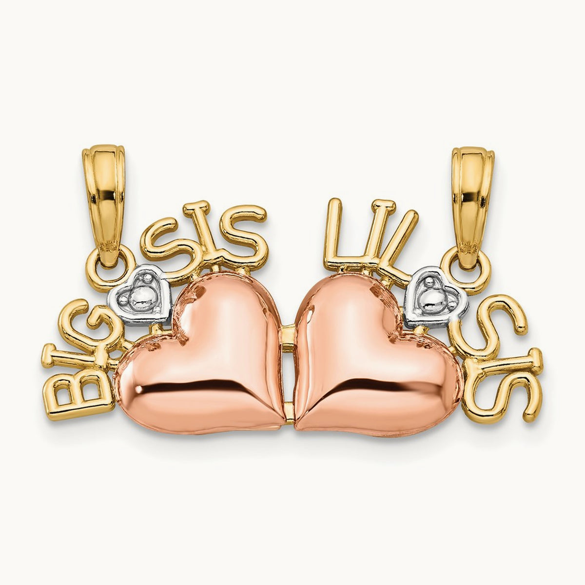 w/White Rhod BIG SIS-LIL SIS Break-a-part Pendant, 14K Two-tone