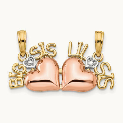 w/White Rhod BIG SIS-LIL SIS Break-a-part Pendant, 14K Two-tone