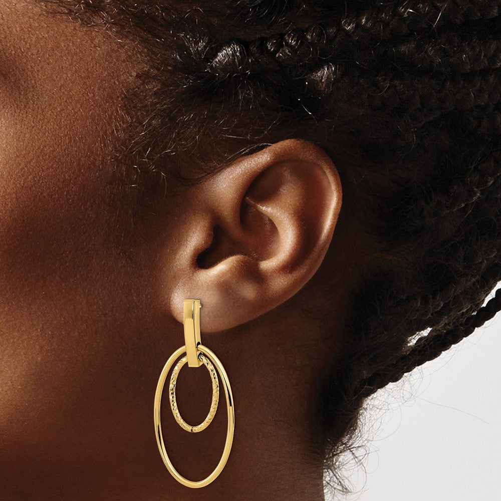 Polished Diamond Cut Post Dangle Earrings — 14K Yellow Gold