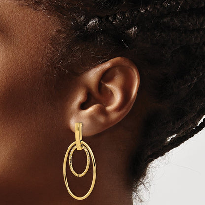 Polished Diamond Cut Post Dangle Earrings — 14K Yellow Gold