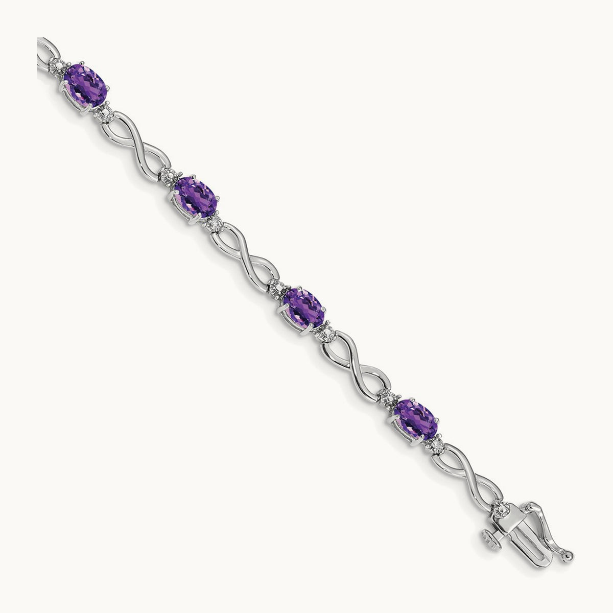 Amethyst and Diamond Infinity Bracelet — 14K White Gold