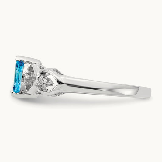 6x3mm Marquise Blue Topaz AA Diamond ring, 14K White Gold