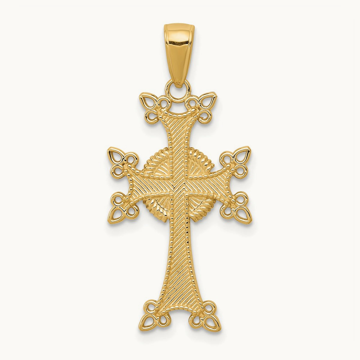 Polished/Textured Armenian Cross Pendant, 14K