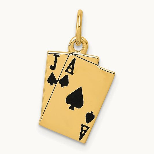 Enameled Blackjack Playing Cards Charm, 14K