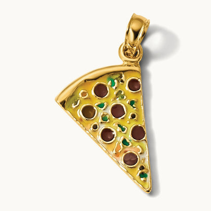 Enameled Pizza Slice Pendant, 14K